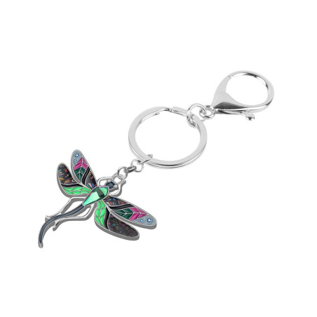 Vue de côté Porte-clés Libéllule Florale en émail et strass - 4cm x 4.4cm  couleur Noir