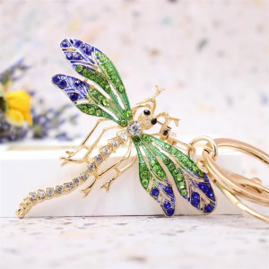 Porte-clés Libéllule en cristal et strass couleur Bleu