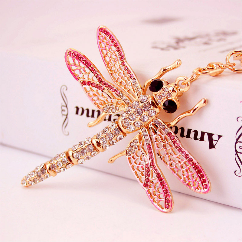Porte-clés Libéllule en cristal couleur Rose