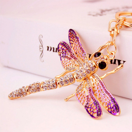Porte-clés Libéllule en cristal couleur Violet