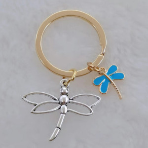 Porte-clés Libéllule en émail couleur bleu