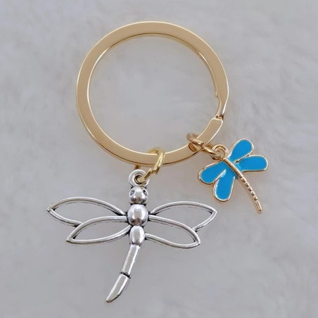Porte-clés Libéllule en émail couleur bleu