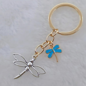 Porte-clés Libéllule à deux chaînes en émail - 4 couleurs au choix // Porte-clés Libéllule à deux chaînes en émail couleur bleu