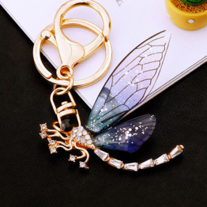 Porte-clés Libéllule avec Ailes de Cristal couleur bleu