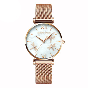 Montre Libéllule et Strass avec bracelet en Cuir pour femme Couleur Bronze