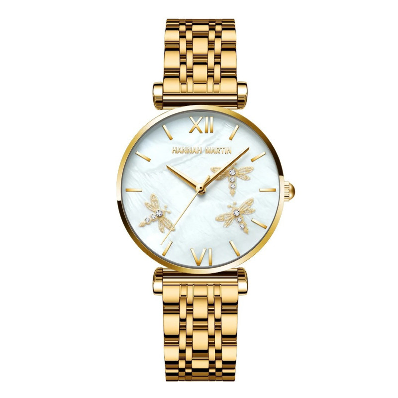 Montre Libéllule avec bracelet acier inoxydable pour femme Couleur Or