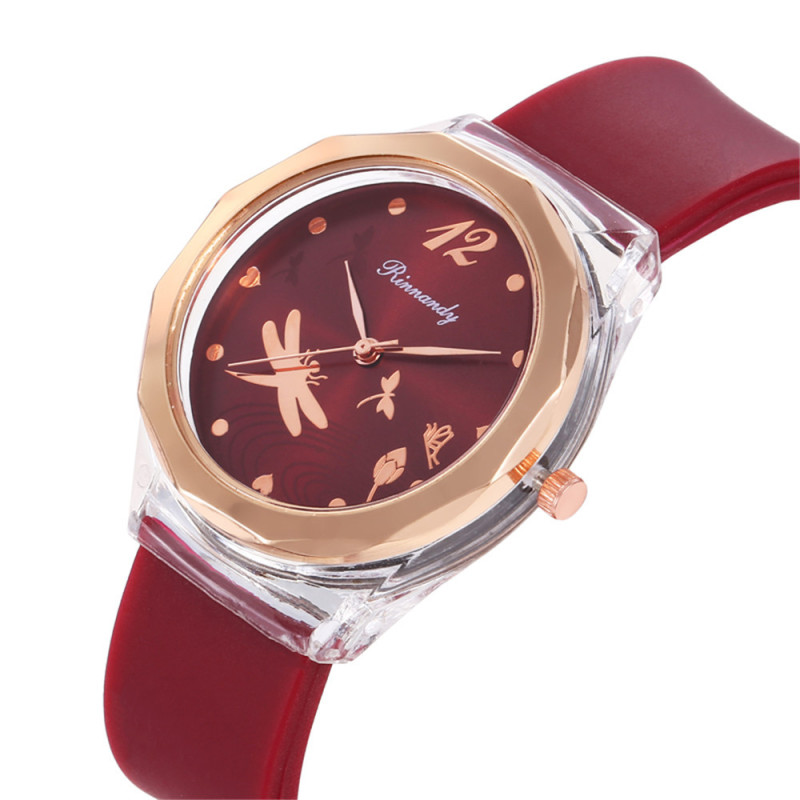 Vue face de la Montre Libéllule avec bracelet en Silicone - 7 couleurs au choix !