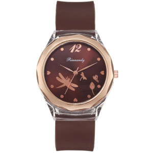 Montre Libéllule avec bracelet en Silicone couleur Marron