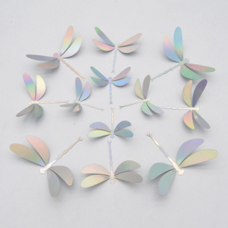 Vue générale Autocollant Mural PVC Libellule Brillante effet Strass en 3D - Lot de 12 pièces Couleur Argent