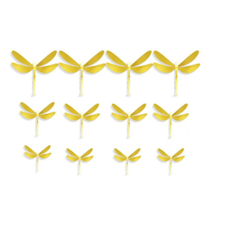 Autocollant Mural PVC Libellule Brillante effet Strass en 3D Couleur Or