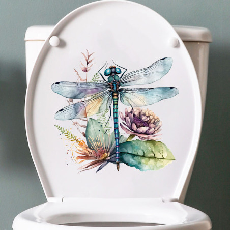 Autocollant Mural PVC Libellule Bleue et Fleurs